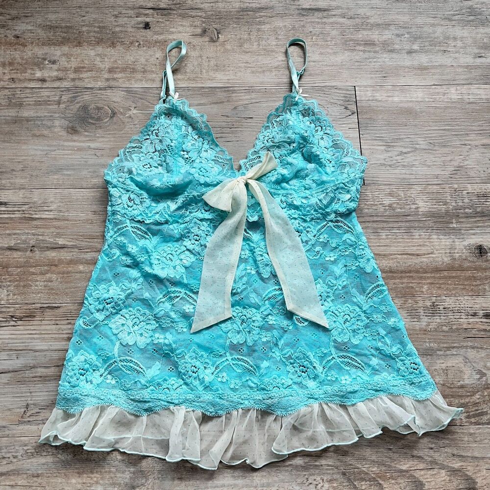 Victoria’s Secret Sexy Little Things Lace Slip L Blue Babydoll Y2K Coquette